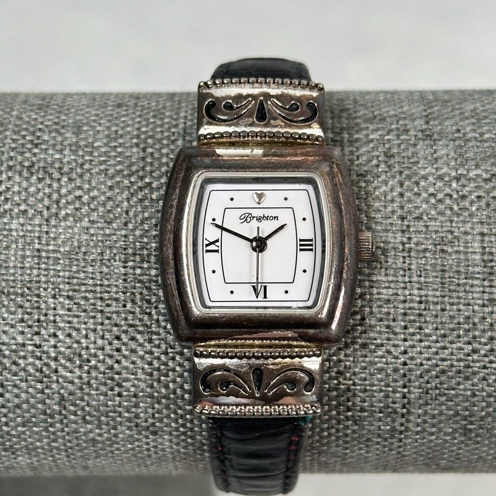 Brighton Watch 23mm Silver Tone Waterford Black Leather Band New Battery